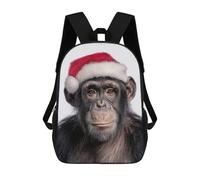 sinyumoney Mochila Escolar Infantil Impresa En 3D Christmas Chimpanzee Wearing A Santa Hat Mochila Mochilas Deportivas Para Niños Y Niñas Mochila De Moda 17inch