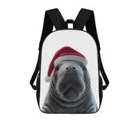 sinyumoney Mochila Escolar Infantil Impresa En 3D Christmas Manatee with Santa Hat Portrait Mochilas De Viaje De Alta Capacidad Para Niños Mochilas De Libros De Moda Mochila Escolar Infantil 17inch