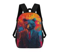 sinyumoney Mochila Escolar Infantil Impresa En 3D Colorful Bear in Suit Art Print 17inch Para Niños, Mochila De Viaje De Alta Capacidad, Mochila Escolar De Moda Para Niños