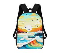 sinyumoney Mochila Escolar Infantil Impresa En 3D Colorful Ocean Waves And Birds Mochila Mochilas Deportivas Para Niños Y Niñas Mochila De Moda 17inch