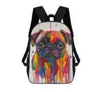 sinyumoney Mochila Escolar Infantil Impresa En 3D Colorful Pug Painting Art 17inch Para Niños, Mochila De Viaje De Alta Capacidad, Mochila Escolar De Moda Para Niños