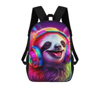 sinyumoney Mochila Escolar Infantil Impresa En 3D Colorful Sloth with Headphones Mochilas De Viaje De Alta Capacidad Para Niños Mochilas De Libros De Moda Mochila Escolar Infantil 17inch