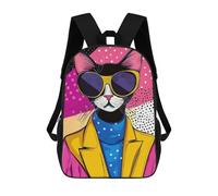 sinyumoney Mochila Escolar Infantil Impresa En 3D Cool Cat in Sunglasses Pop Art Style Mochila De Viaje De Alta Capacidad Para Libros Mochilas De Moda Para Niños Mochila Escolar Informal 17inch