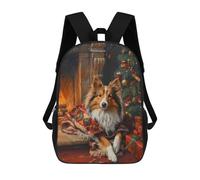 sinyumoney Mochila Escolar Infantil Impresa En 3D Cozy Christmas Shetland Sheepdog by Fireplace Painting Mochilas Para Libros Mochilas De Viaje Informales Mochila De Gran Capacidad Para Niños 17inch