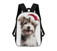 sinyumoney Mochila Escolar Infantil Impresa En 3D Cute Biewer Terrier Dog with Santa Hat Mochila Mochilas Deportivas Para Niños Y Niñas Mochila De Moda 17inch