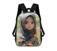 sinyumoney Mochila Escolar Infantil Impresa En 3D Cute Cartoon Girl in Hijab Mochila Escolar Infantil Mochilas De Viaje Mochilas De Moda Mochilas De Gran Capacidad 17inch