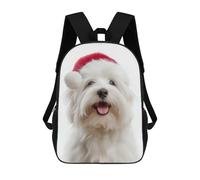 sinyumoney Mochila Escolar Infantil Impresa En 3D Cute Coton De Tulear Dog with Santa Hat Para Niños, Mochila De Viaje De Alta Capacidad, Mochila Informal Para Niños 17inch