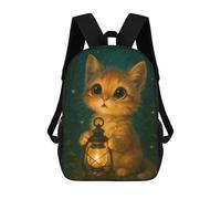 sinyumoney Mochila Escolar Infantil Impresa En 3D Cute Kitten with Lantern in Forest Mochilas De Viaje De Alta Capacidad Para Niños Mochilas De Libros De Moda Mochila Escolar Infantil 17inch
