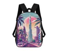 sinyumoney Mochila Escolar Infantil Impresa En 3D Dubai Skyline with Palm Trees Mochilas De Viaje De Alta Capacidad Para Niños Mochilas De Libros De Moda Mochila Escolar Infantil 17inch