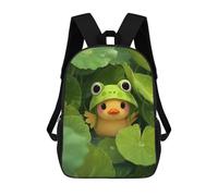 sinyumoney Mochila Escolar Infantil Impresa En 3D Duckling with Frog Hat in Lilypads Para Niños, Mochila De Viaje De Alta Capacidad, Mochila Informal Para Niños 17inch
