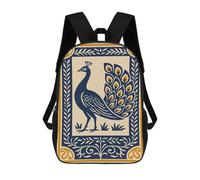 sinyumoney Mochila Escolar Infantil Impresa En 3D Elegant Peacock Illustration with Decorative Border 17inch Para Niños, Mochila De Viaje De Alta Capacidad, Mochila Escolar De Moda Para Niños