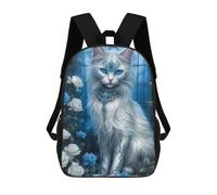 sinyumoney Mochila Escolar Infantil Impresa En 3D Enchanted White Cat with Blue Roses Para Niños Mochilas De Viaje De Alta Capacidad Bolsas Para Libros Mochila Escolar Infantil Mochila 17inch