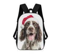 sinyumoney Mochila Escolar Infantil Impresa En 3D English Springer Spaniel Dog with Santa Hat Portrait Mochila Mochilas Deportivas Para Niños Y Niñas Mochila De Moda 17inch