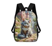 sinyumoney Mochila Escolar Infantil Impresa En 3D Fantasy Cat Castle Pathway 17inch Para Niños, Mochila De Viaje De Alta Capacidad, Mochila Escolar De Moda Para Niños