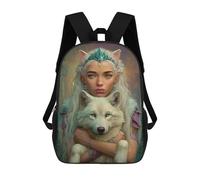 sinyumoney Mochila Escolar Infantil Impresa En 3D Fantasy Queen with Wolf Companion 17inch Para Niños, Mochila De Viaje De Alta Capacidad, Mochila Escolar De Moda Para Niños