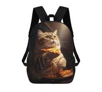 sinyumoney Mochila Escolar Infantil Impresa En 3D Fat Cat Eating Pizza Mochila Mochilas Deportivas Para Niños Y Niñas Mochila De Moda 17inch