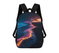 sinyumoney Mochila Escolar Infantil Impresa En 3D Fiery Waves on Black Sand Beach Para Niños, Mochila De Viaje De Alta Capacidad, Mochila Informal Para Niños 17inch