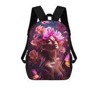 sinyumoney Mochila Escolar Infantil Impresa En 3D Floral Fantasy Portrait Mochila Mochilas Deportivas Para Niños Y Niñas Mochila De Moda 17inch