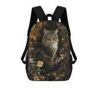 sinyumoney Mochila Escolar Infantil Impresa En 3D Floral Golden Cat Mochilas Para Libros Mochilas De Viaje Informales Mochila De Gran Capacidad Para Niños 17inch