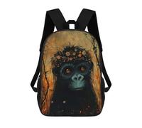 sinyumoney Mochila Escolar Infantil Impresa En 3D Flower Crown Baby Gorilla Para Niños, Mochila De Viaje De Alta Capacidad, Mochila Informal Para Niños 17inch