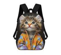 sinyumoney Mochila Escolar Infantil Impresa En 3D Fluffy Kitten in Colorful Jacket 17inch Para Niños, Mochila De Viaje De Alta Capacidad, Mochila Escolar De Moda Para Niños