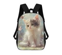 sinyumoney Mochila Escolar Infantil Impresa En 3D Fluffy Kitten with Butterflies 17inch Para Niños, Mochila De Viaje De Alta Capacidad, Mochila Escolar De Moda Para Niños