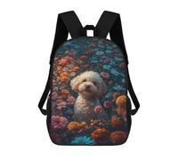 sinyumoney Mochila Escolar Infantil Impresa En 3D Fluffy Poodle in Flower Field 17inch Para Niños, Mochila De Viaje De Alta Capacidad, Mochila Escolar De Moda Para Niños