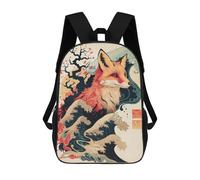 sinyumoney Mochila Escolar Infantil Impresa En 3D Fox Japanese Waves Japan Mochila Mochilas Deportivas Para Niños Y Niñas Mochila De Moda 17inch