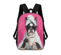 sinyumoney Mochila Escolar Infantil Impresa En 3D Frenchie with Coffee Mug 17inch Para Niños, Mochila De Viaje De Alta Capacidad, Mochila Escolar De Moda Para Niños