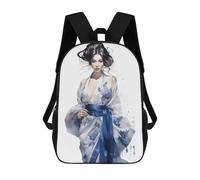 sinyumoney Mochila Escolar Infantil Impresa En 3D Geisha in Blue Mochilas Para Libros Mochilas Escolares De Viaje De Alta Capacidad Para Niños/estudiantes/adultos 17inch