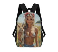 sinyumoney Mochila Escolar Infantil Impresa En 3D Girl with Rabbit in Field 17inch Para Niños, Mochila De Viaje De Alta Capacidad, Mochila Escolar De Moda Para Niños