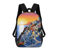sinyumoney Mochila Escolar Infantil Impresa En 3D Glow of Santorini Greece Mochilas Para Libros Mochilas De Viaje Informales Mochila De Gran Capacidad Para Niños 17inch