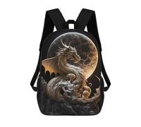 sinyumoney Mochila Escolar Infantil Impresa En 3D Golden Dragon Moon Mochilas Para Libros Mochilas Escolares De Viaje De Alta Capacidad Para Niños/estudiantes/adultos 17inch