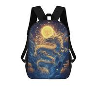 sinyumoney Mochila Escolar Infantil Impresa En 3D Golden Dragon with Moon 17inch Para Niños, Mochila De Viaje De Alta Capacidad, Mochila Escolar De Moda Para Niños