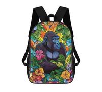 sinyumoney Mochila Escolar Infantil Impresa En 3D Gorilla in Jungle Stained Glass Mochila Mochilas Deportivas Para Niños Y Niñas Mochila De Moda 17inch