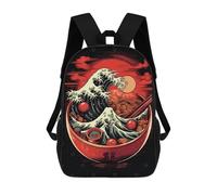 sinyumoney Mochila Escolar Infantil Impresa En 3D Great Wave of Ramen Mochila Mochilas Deportivas Para Niños Y Niñas Mochila De Moda 17inch