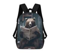 sinyumoney Mochila Escolar Infantil Impresa En 3D Grizzly Bear Reading Newspaper Mochilas De Viaje De Alta Capacidad Para Niños Mochilas De Libros De Moda Mochila Escolar Infantil 17inch