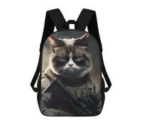 sinyumoney Mochila Escolar Infantil Impresa En 3D Grumpy Cat in Military Gear Mochila Mochilas Deportivas Para Niños Y Niñas Mochila De Moda 17inch