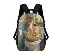 sinyumoney Mochila Escolar Infantil Impresa En 3D Guinea Pig Reading Newspaper on Toilet 17inch Para Niños, Mochila De Viaje De Alta Capacidad, Mochila Escolar De Moda Para Niños