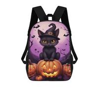 sinyumoney Mochila Escolar Infantil Impresa En 3D Halloween Black Cat with Pumpkins-7 17inch Para Niños, Mochila De Viaje De Alta Capacidad, Mochila Escolar De Moda Para Niños