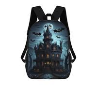 sinyumoney Mochila Escolar Infantil Impresa En 3D Halloween Haunted House 17inch Para Niños, Mochila De Viaje De Alta Capacidad, Mochila Escolar De Moda Para Niños