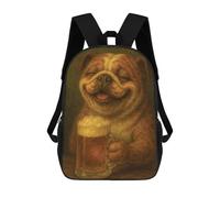 sinyumoney Mochila Escolar Infantil Impresa En 3D Happy Bulldog with Beer Painting Mochilas Para Libros Mochilas De Viaje Informales Mochila De Gran Capacidad Para Niños 17inch