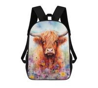 sinyumoney Mochila Escolar Infantil Impresa En 3D Highland Cow in Flowers-4 17inch Para Niños, Mochila De Viaje De Alta Capacidad, Mochila Escolar De Moda Para Niños
