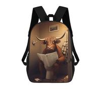 sinyumoney Mochila Escolar Infantil Impresa En 3D Highland Cow on The Toilet 17inch Para Niños, Mochila De Viaje De Alta Capacidad, Mochila Escolar De Moda Para Niños