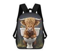 sinyumoney Mochila Escolar Infantil Impresa En 3D Highland Cow on The Toilet Mochila Mochilas Deportivas Para Niños Y Niñas Mochila De Moda 17inch