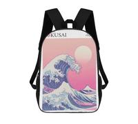 sinyumoney Mochila Escolar Infantil Impresa En 3D Hokusais Great Wave - Vaporwave Pink Mochilas Para Libros Mochilas De Viaje Informales Mochila De Gran Capacidad Para Niños 17inch