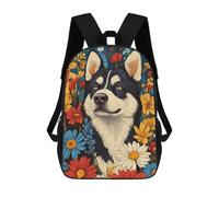 sinyumoney Mochila Escolar Infantil Impresa En 3D Husky in Flowers Husky Surrounded by Summer Florals Dog Wall Art Print Mochila Mochilas Deportivas Para Niños Y Niñas Mochila De Moda 17inch