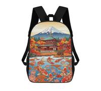 sinyumoney Mochila Escolar Infantil Impresa En 3D Japanese Temple Koi Pond And Bear Mochilas Para Libros Mochilas De Viaje Informales Mochila De Gran Capacidad Para Niños 17inch