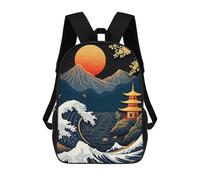 sinyumoney Mochila Escolar Infantil Impresa En 3D Japanese Wave And Pagoda Mochilas Para Libros Mochilas De Viaje Informales Mochila De Gran Capacidad Para Niños 17inch