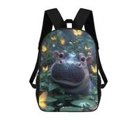 sinyumoney Mochila Escolar Infantil Impresa En 3D Jungle Hippo with Butterflies -2 17inch Para Niños, Mochila De Viaje De Alta Capacidad, Mochila Escolar De Moda Para Niños